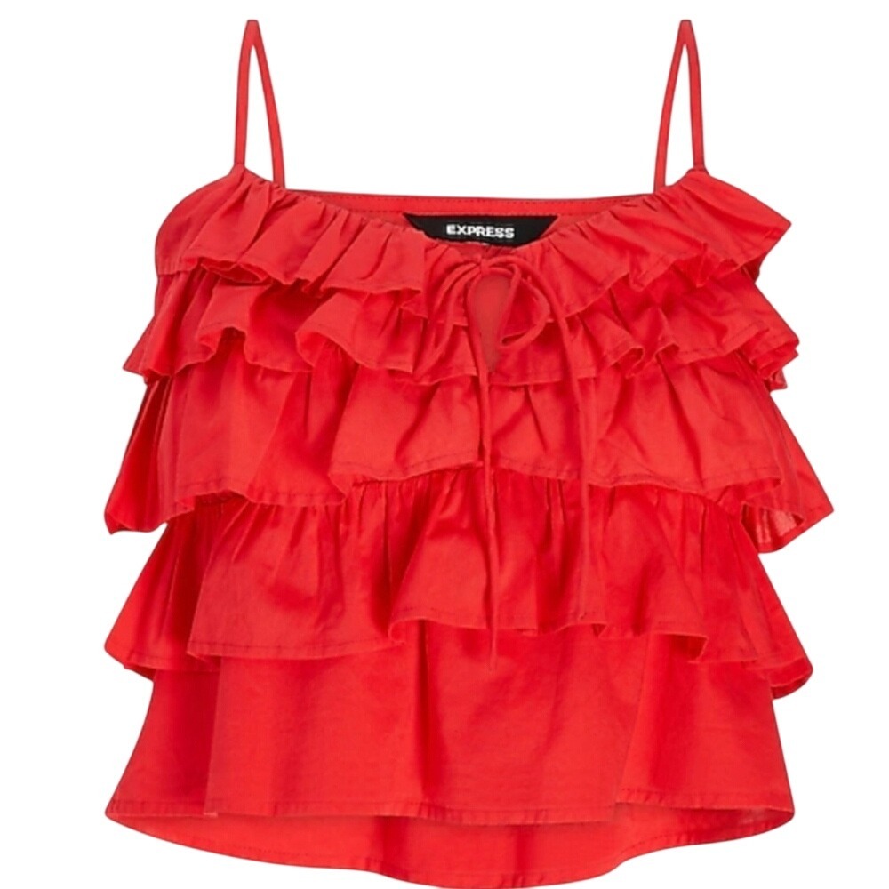 Express NWT XL Tomato Girl Romantic Feminine Red Ruffle Crop Tank